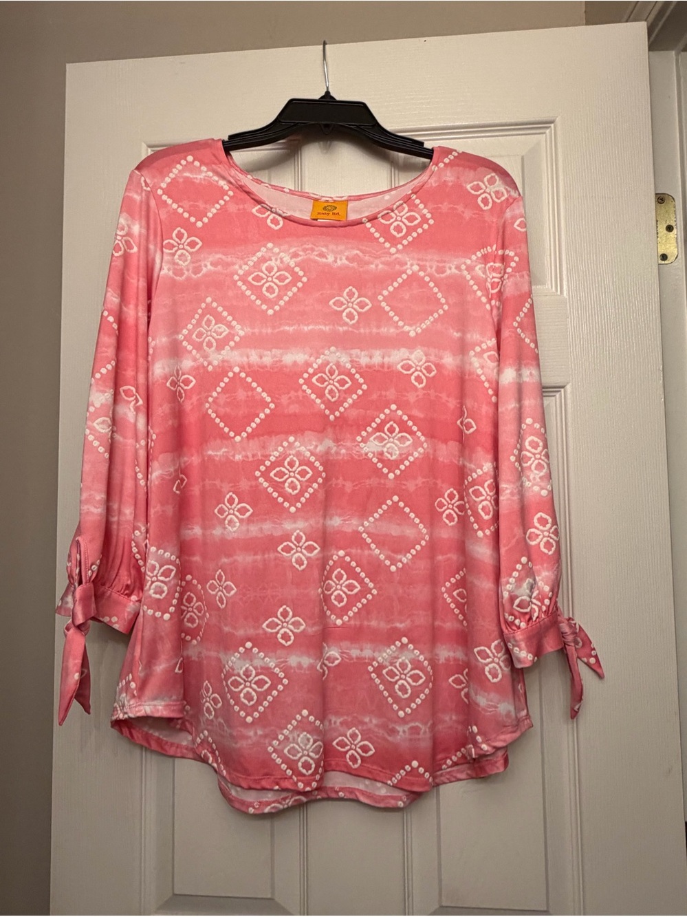 New: Ruby Rd Pink Patterned Tie-Sleeve Women's Top